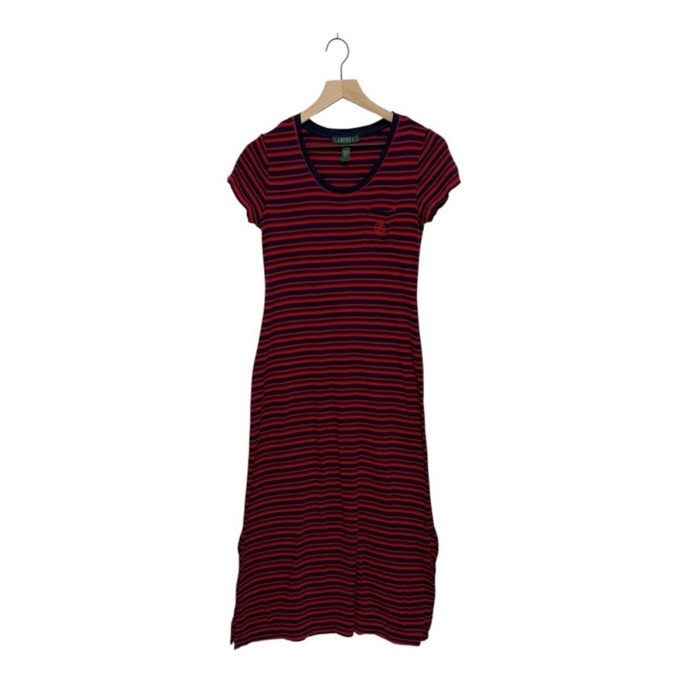 Lauren Ralph Lauren Women's Striped Maxi Dress Size Small Navy Red 100% Cotton - Picture 2 of 12
